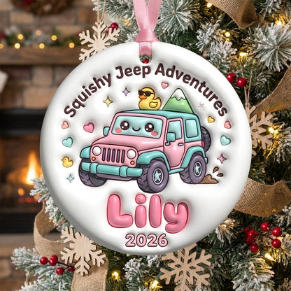 Squishy Jeep Adventures 3D Relief Ceramic Ornament