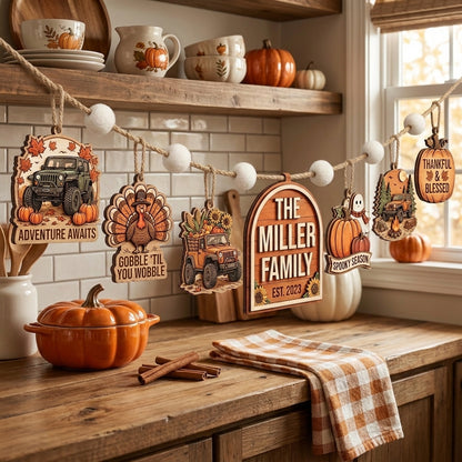 Thankful Jeep Family Personalized Wooden Garland