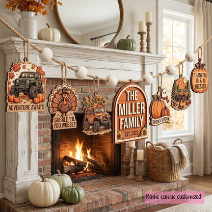 Thankful Jeep Family Personalized Wooden Garland