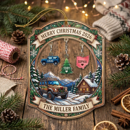 Personalized Jeep Christmas Family Ornament v2