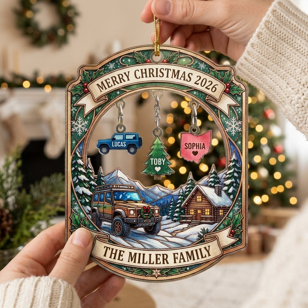 Personalized Jeep Christmas Family Ornament v2