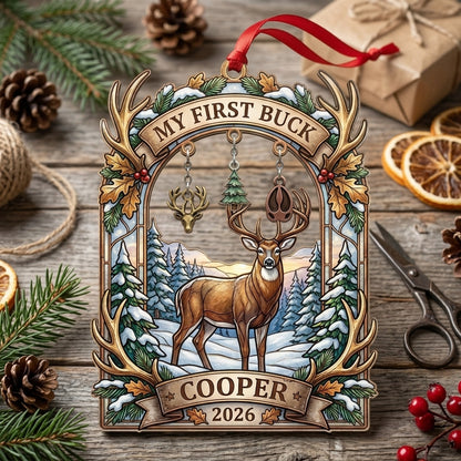 My First Buck Deer Hunting Personalized Christmas Ornament