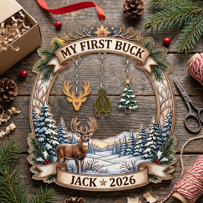 My First Buck Winter Deer Scene Personalized Christmas Ornament
