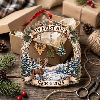 My First Buck Winter Deer Scene Personalized Christmas Ornament