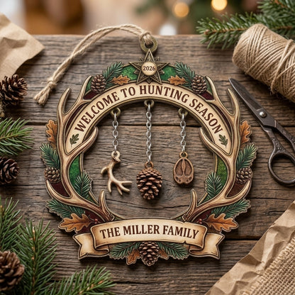 Welcome to Hunting Season Antler Personalized Christmas Ornament