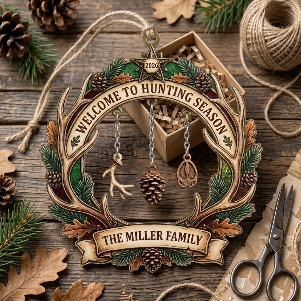 Welcome to Hunting Season Antler Personalized Christmas Ornament