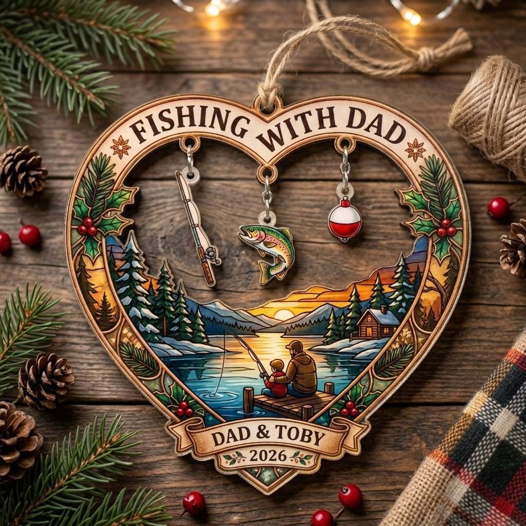 Fishing With Dad Family Fishing Personalized Christmas Ornament