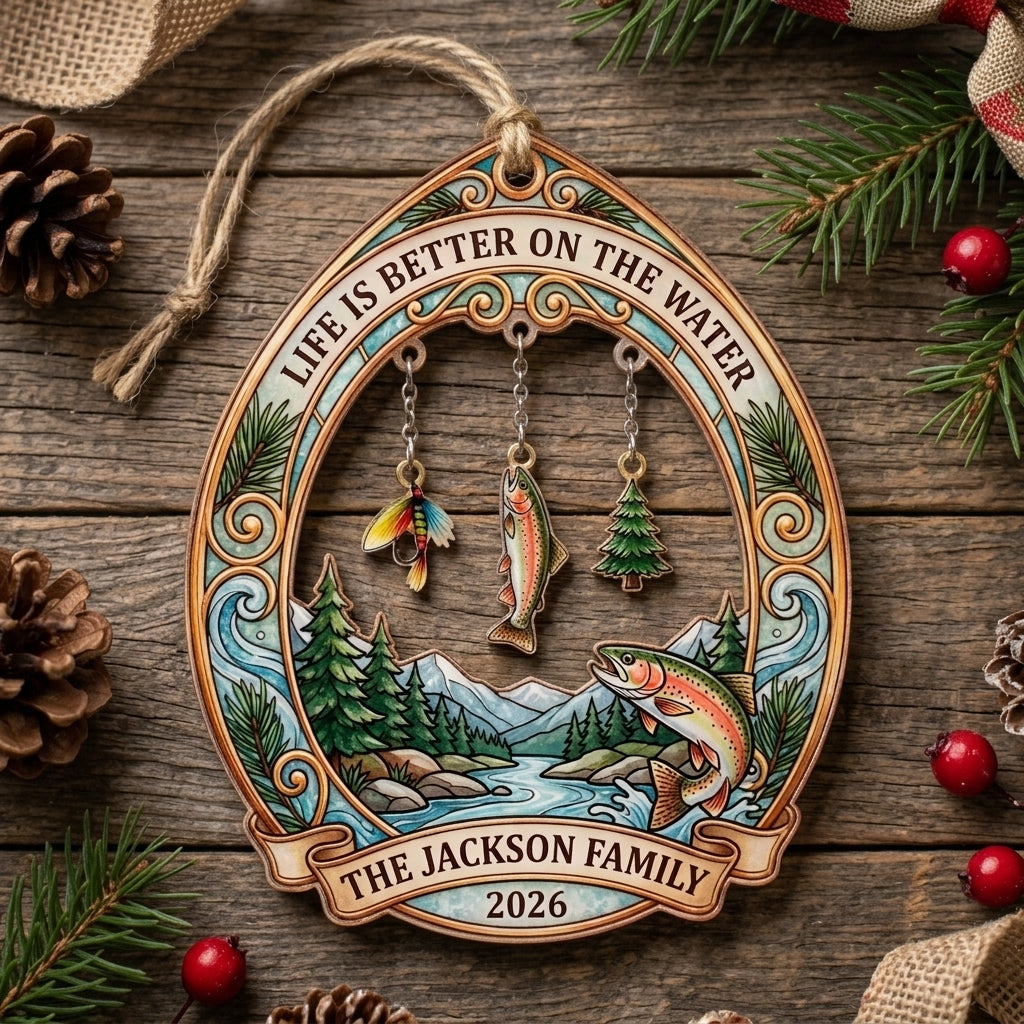 Life Is Better on the Water Trout Fishing Personalized Christmas Ornament