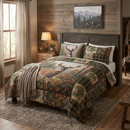 Woodland Deer Cabin Retreat Quilted Bedding Set