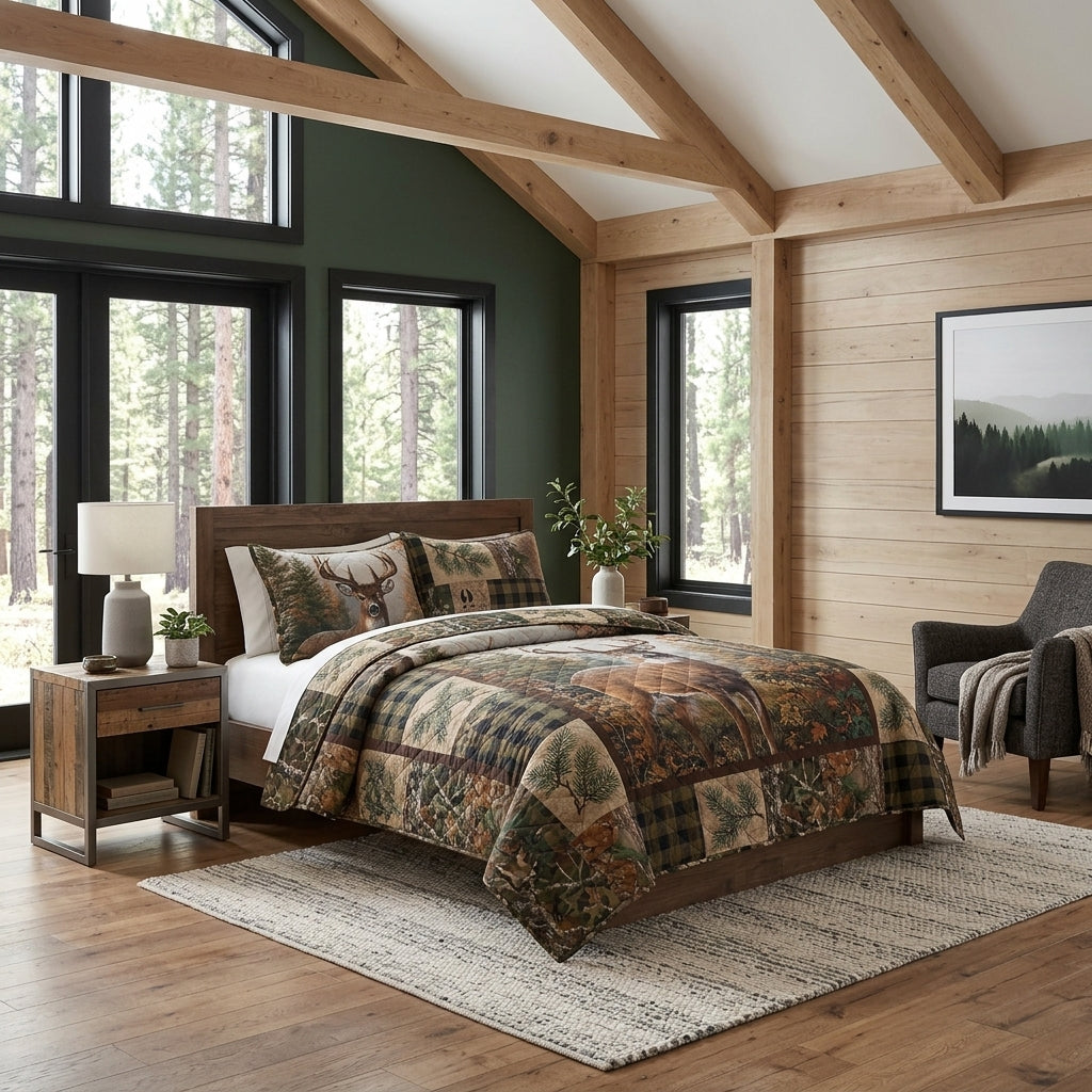 Woodland Deer Cabin Retreat Quilted Bedding Set