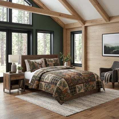 Woodland Deer Cabin Retreat Quilted Bedding Set