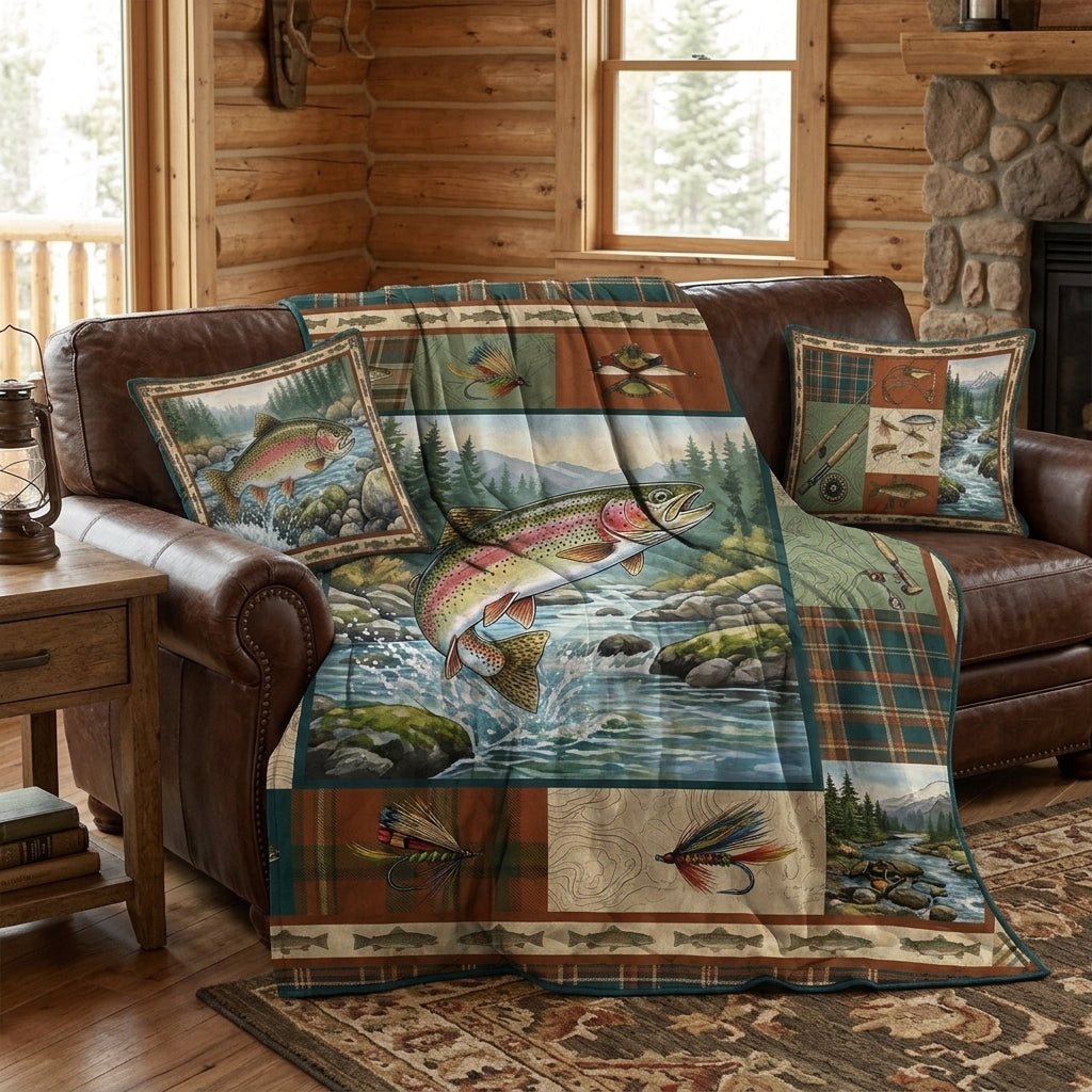 Rainbow Trout Fly Fishing Quilted Bedding Set