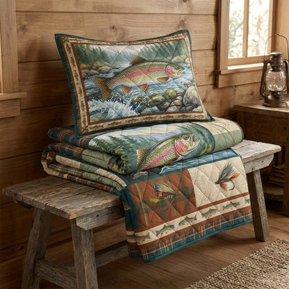 Rainbow Trout Fly Fishing Quilted Bedding Set