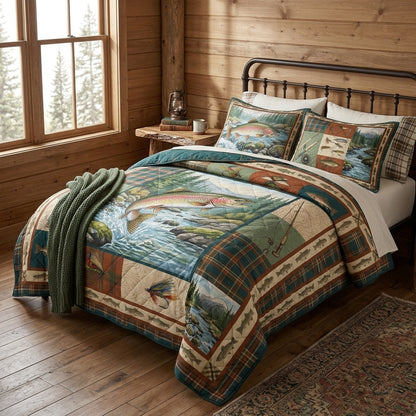 Rainbow Trout Fly Fishing Quilted Bedding Set