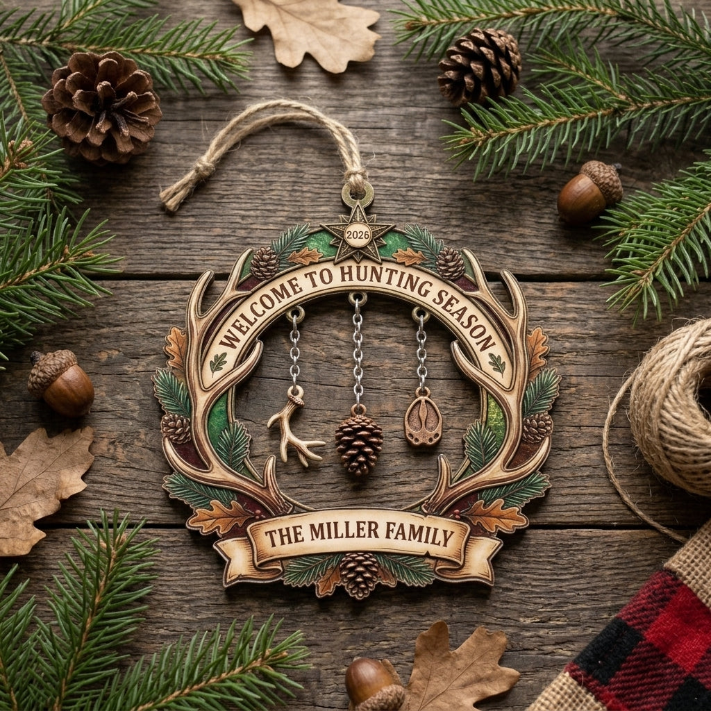 Welcome to Hunting Season Antler Personalized Christmas Ornament