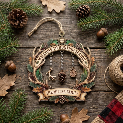 Welcome to Hunting Season Antler Personalized Christmas Ornament