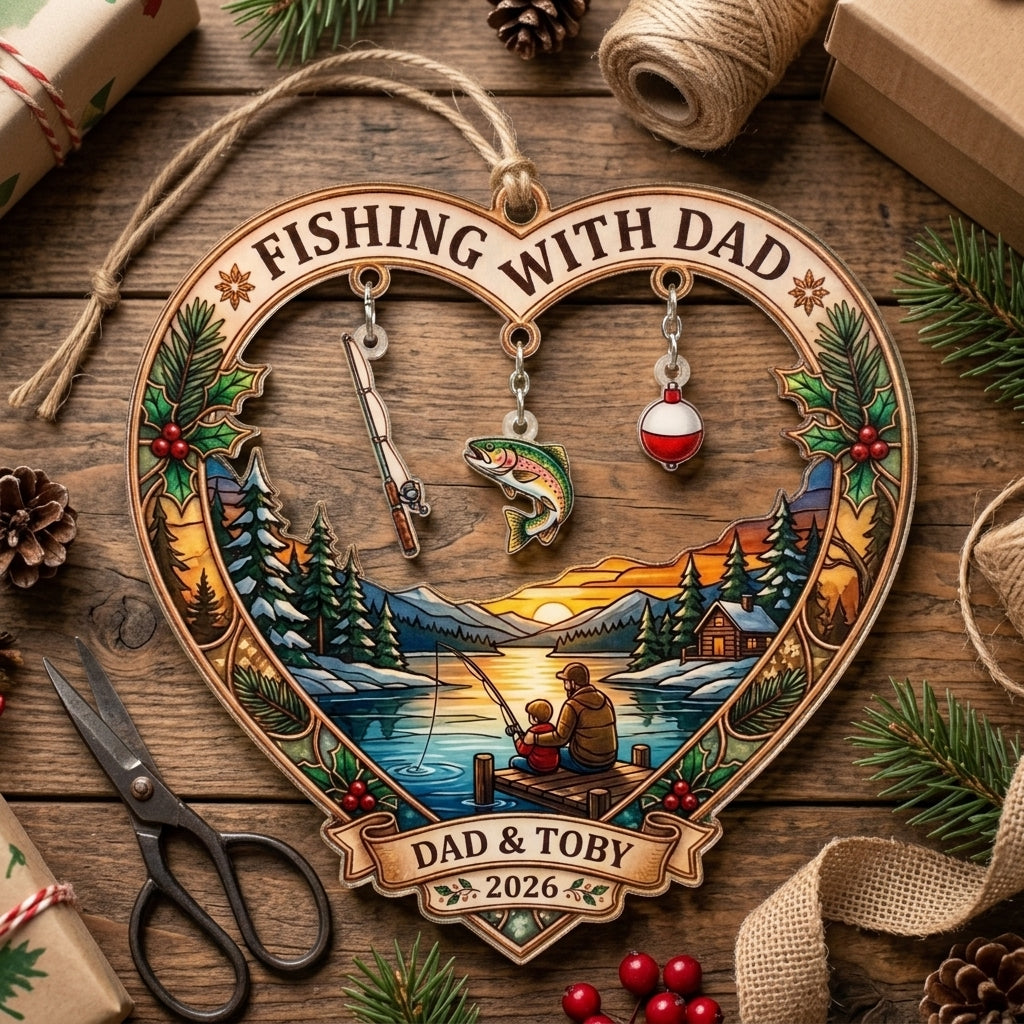 Fishing With Dad Family Fishing Personalized Christmas Ornament
