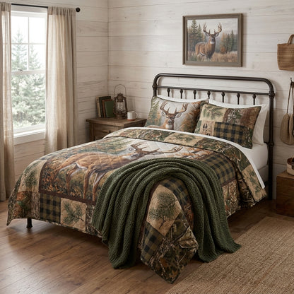 Woodland Deer Cabin Retreat Quilted Bedding Set