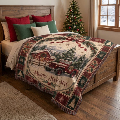 Merry Jeep-mas Woven Blanket