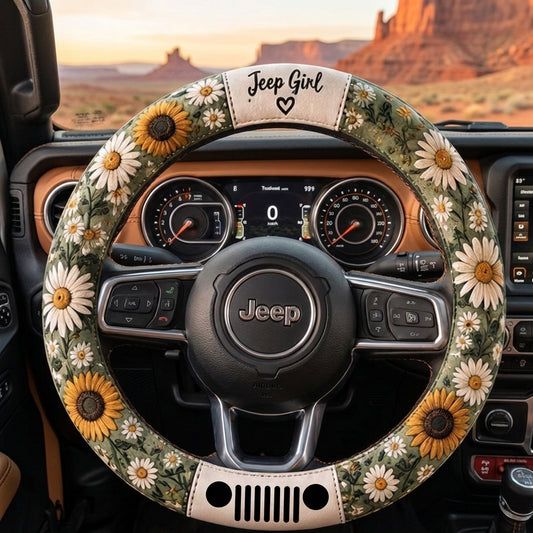Sunflower & Daisy Floral Boho Design Steering Wheel Cover