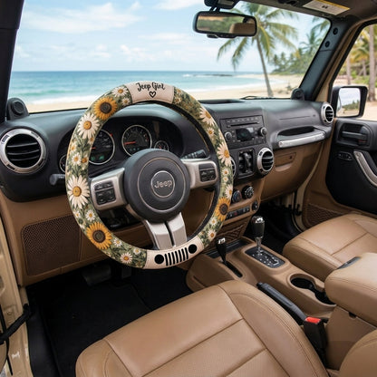 Sunflower & Daisy Floral Boho Design Steering Wheel Cover