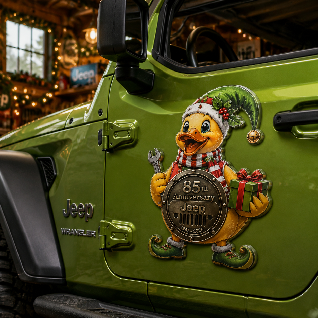 Jeep 85th anniversary Christmas duck vinyl magnet V2