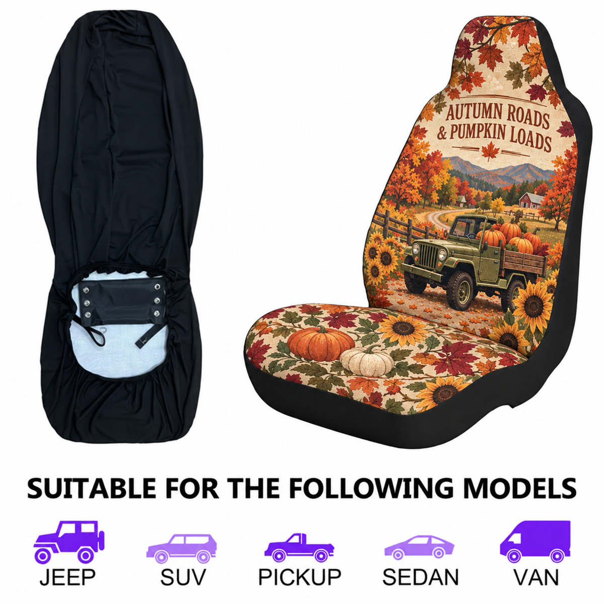 Autumn Roads & Pumpkin Loads Car Seat Cover