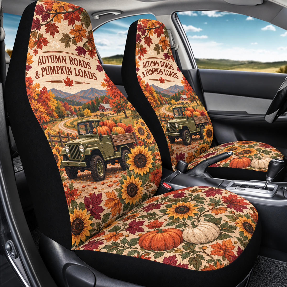 Autumn Roads & Pumpkin Loads Car Seat Cover
