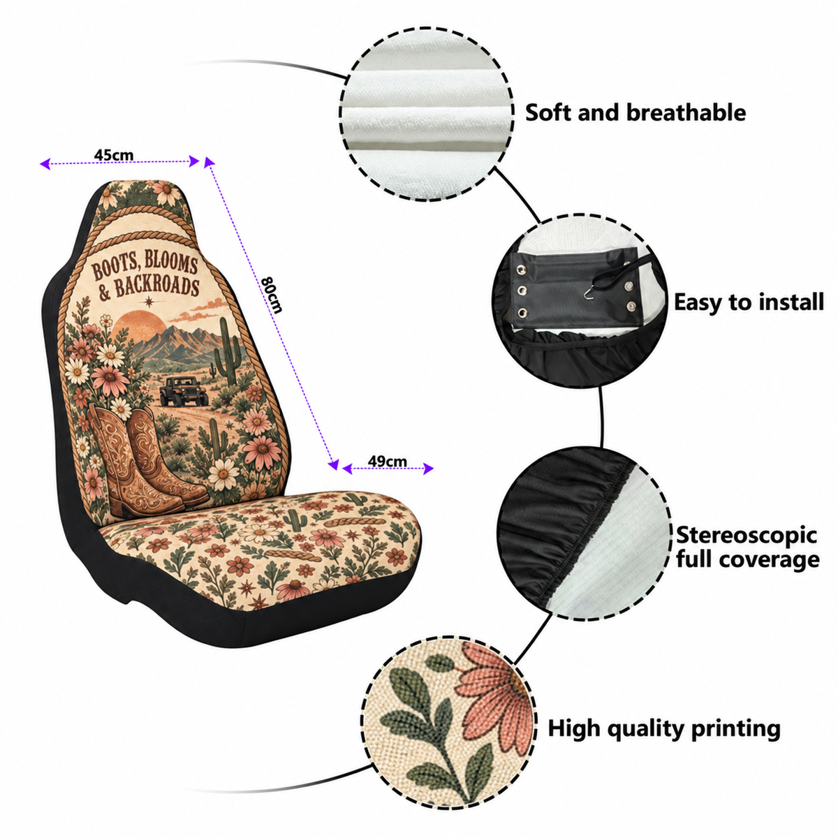Boots, Blooms & Backroads Car Seat Cover