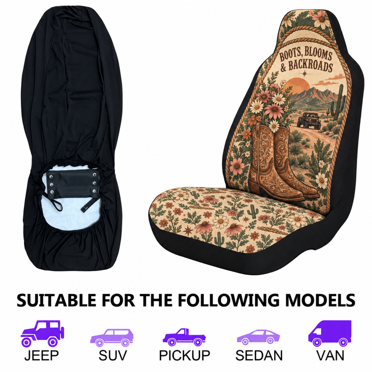 Boots, Blooms & Backroads Car Seat Cover