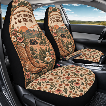 Boots, Blooms & Backroads Car Seat Cover