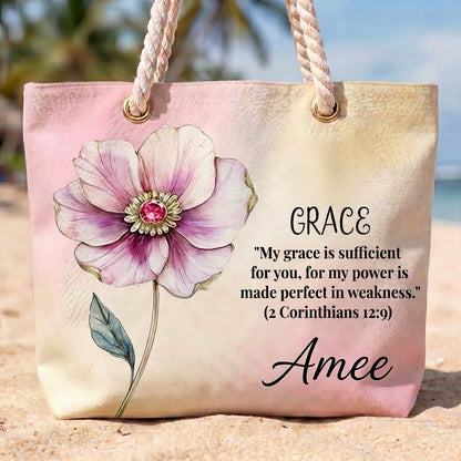 [Free delivery] Birth Month Flower Bible Verse Personalized Beach Bag