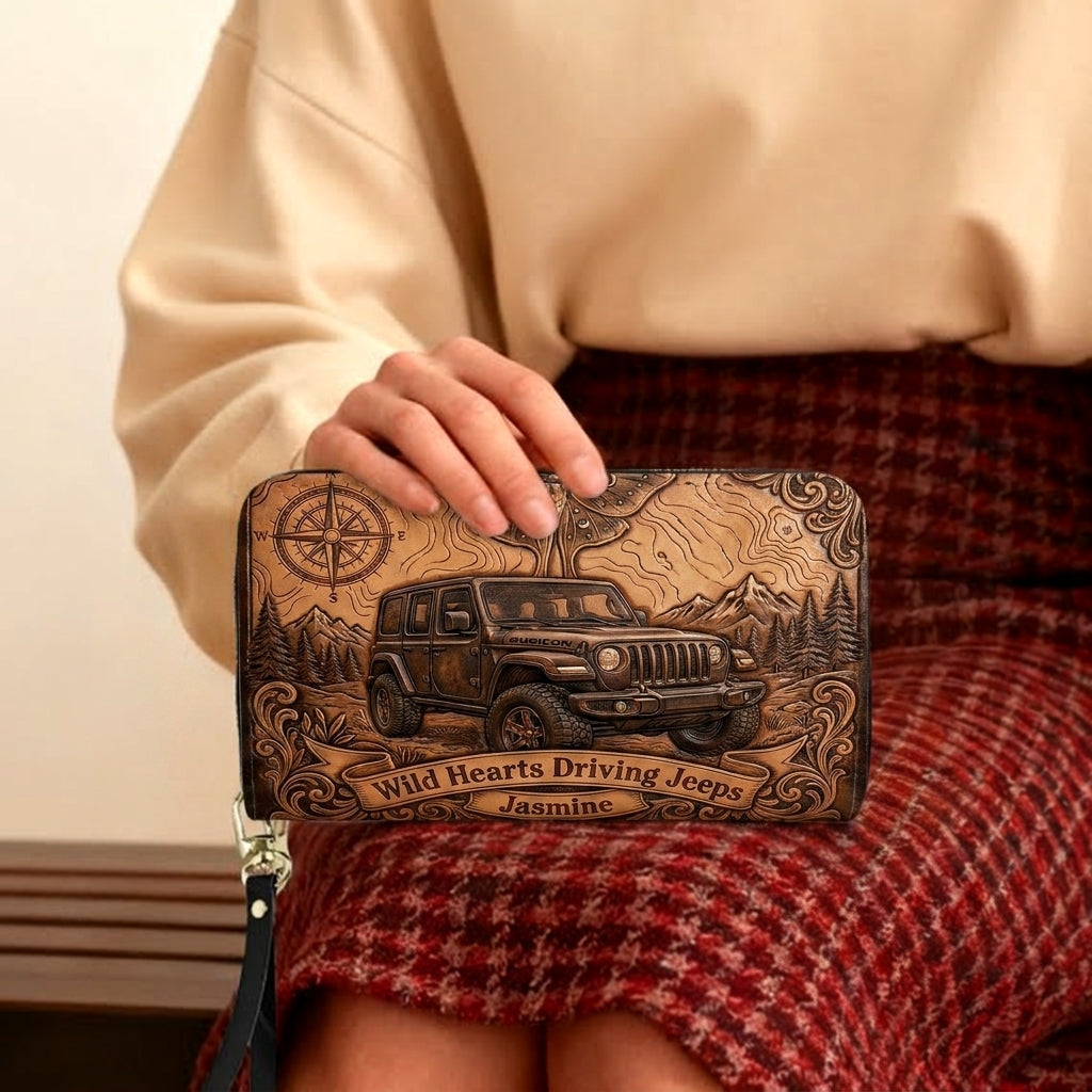 Wild Hearts Driving Jeep Personalized Leather Bag + Free Wallet