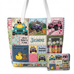 Duck Duck Jeep Personalized Quilted Tote Bag & Free-Motion Embroidery Wallet Set
