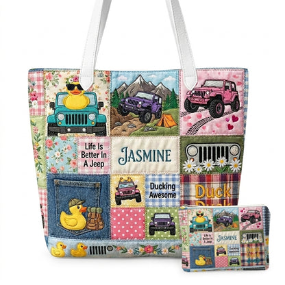 Duck Duck Jeep Personalized Quilted Tote Bag & Free-Motion Embroidery Wallet Set