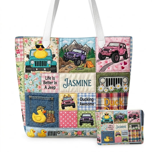 Duck Duck Jeep Personalized Quilted Tote Bag & Free-Motion Embroidery Wallet Set