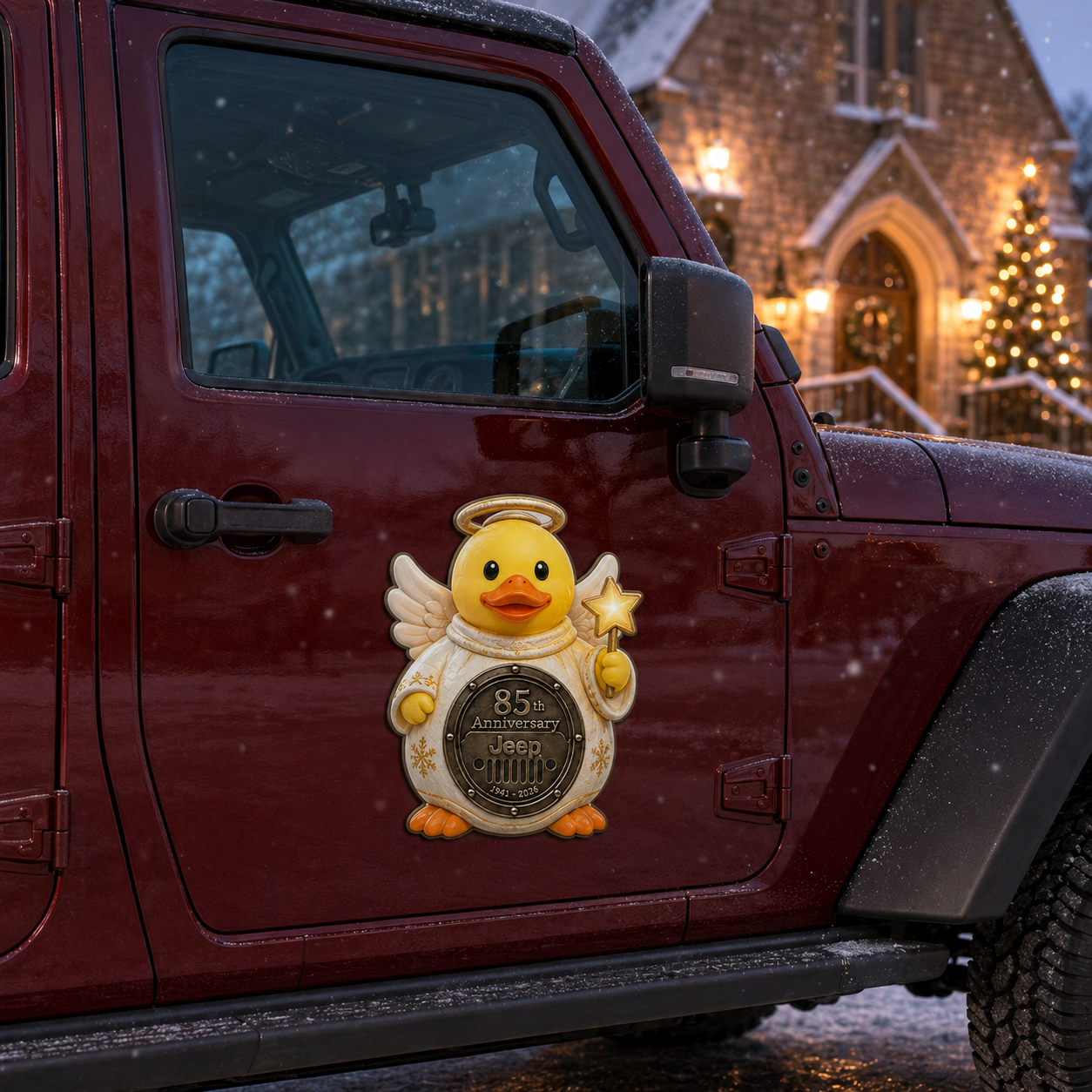 Jeep 85th anniversary Christmas duck vinyl magnet V5