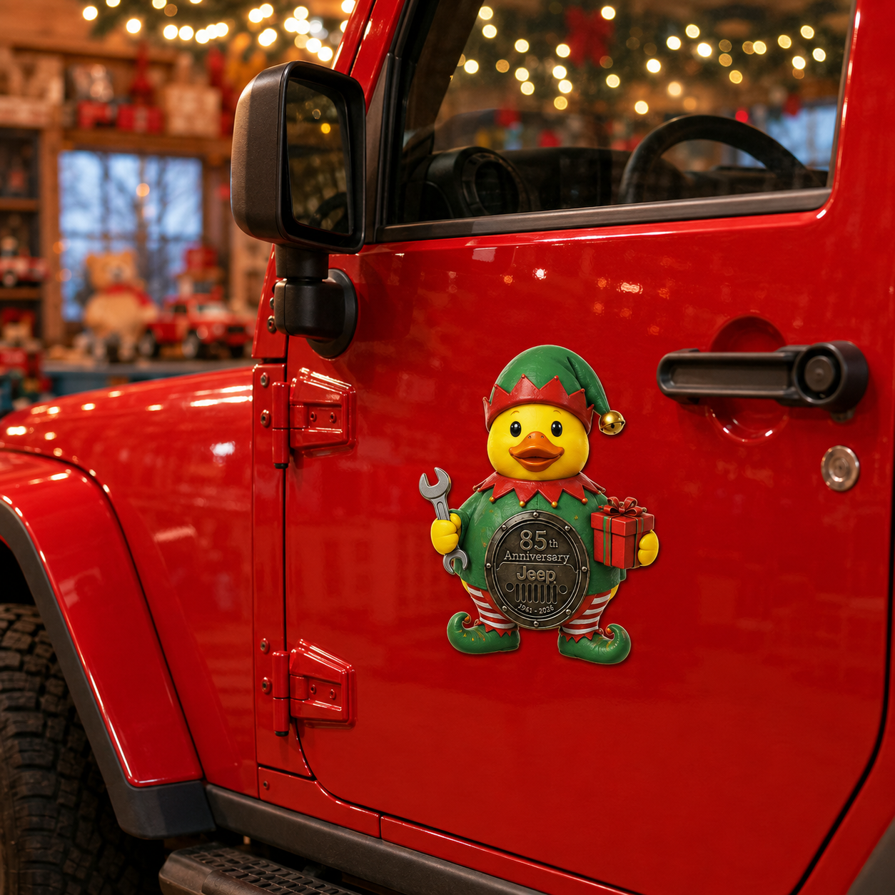 Jeep 85th anniversary Christmas duck vinyl magnet V3