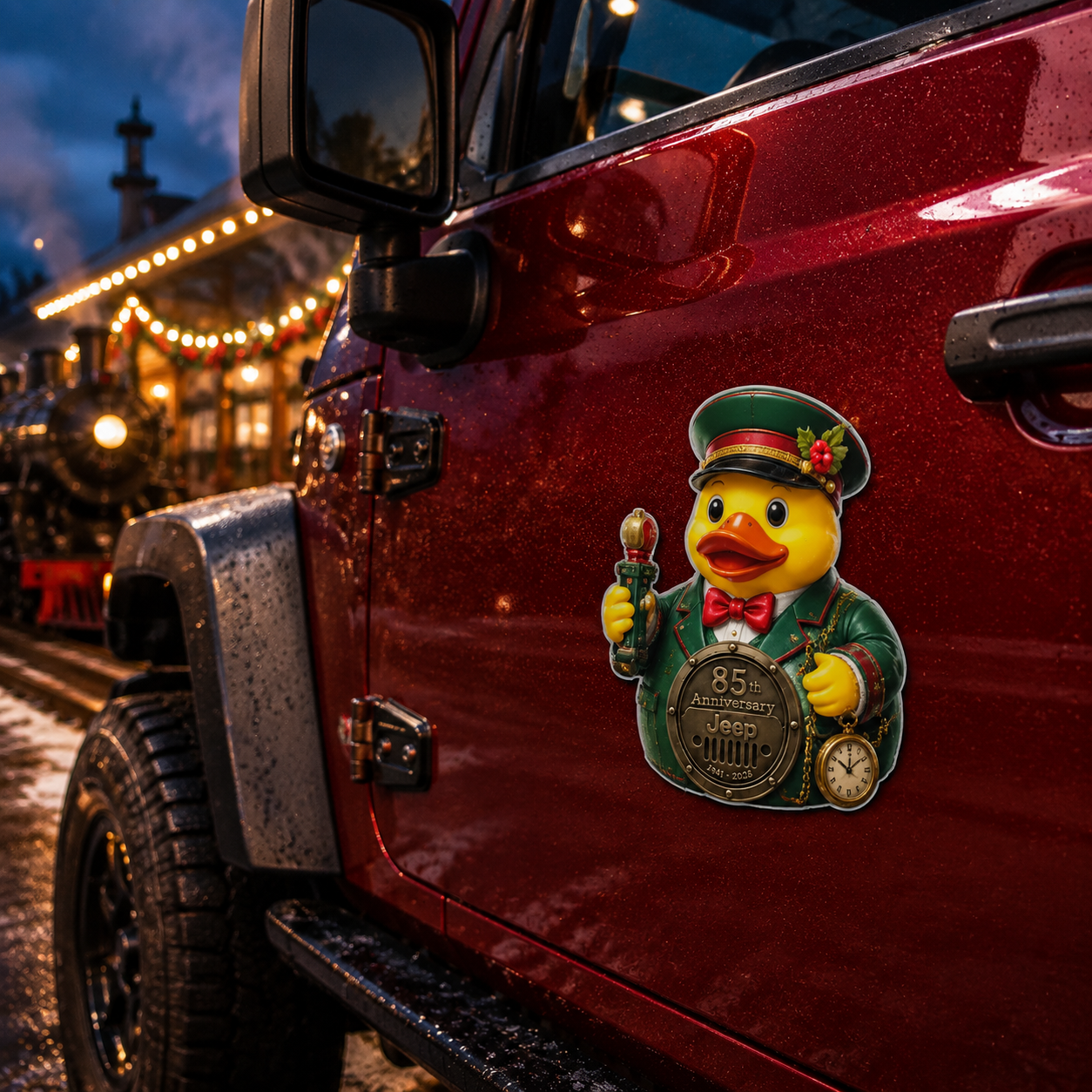 Jeep 85th anniversary Christmas duck vinyl magnet V5
