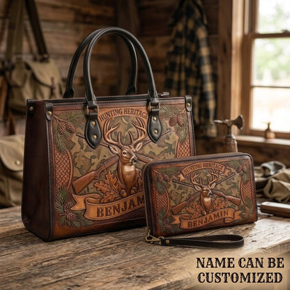 Hunting Heritage Camo Deer Leather Bag + Free Wallet
