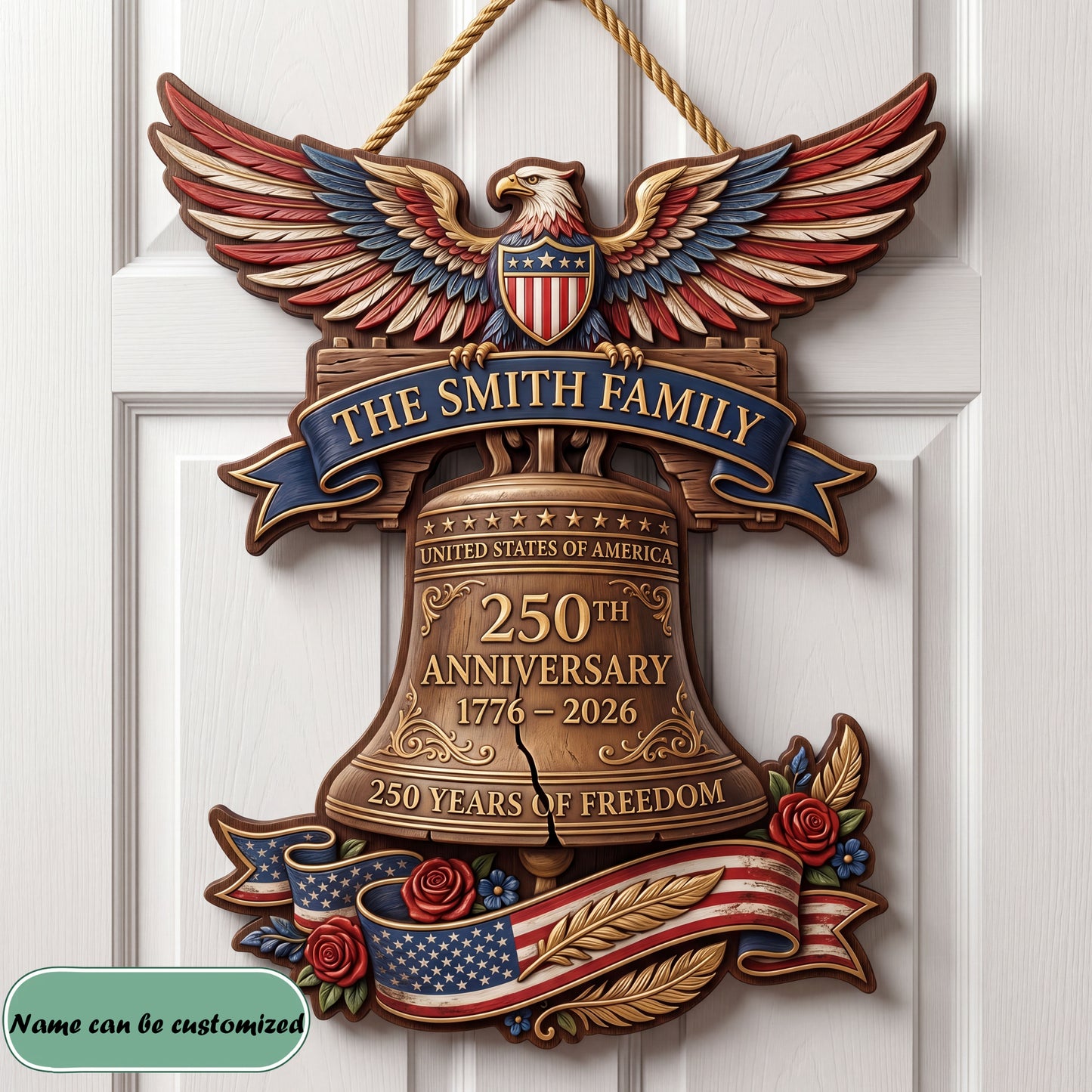 United States 250th Anniversary Bell Personalized Custom Door Sign