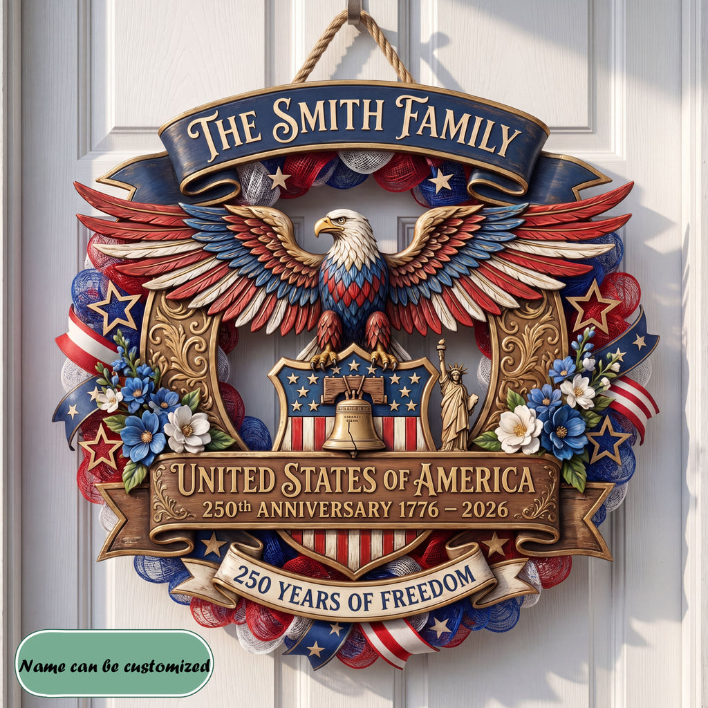 USA 250th Anniversary Wreath Personalized Custom Door Sign