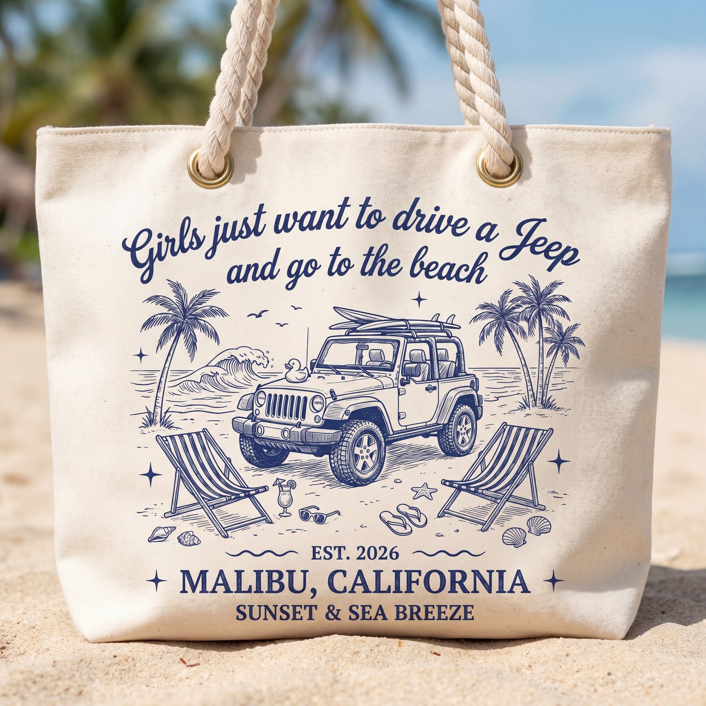 Girls Just Want To Drive A Jeep Personalized Beach Bag