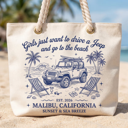 Girls Just Want To Drive A Jeep Personalized Beach Bag