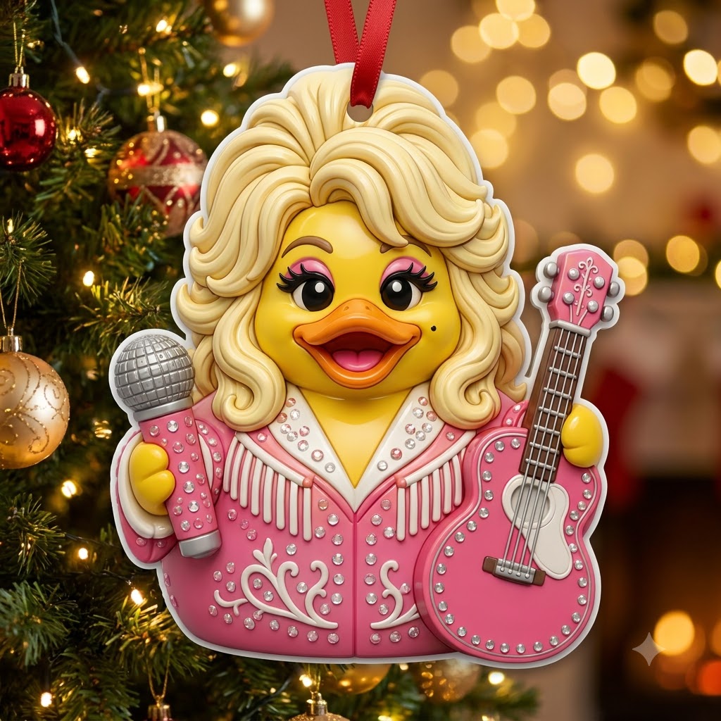 Duck Duck Dolly 3D Relief White Acrylic Ornament