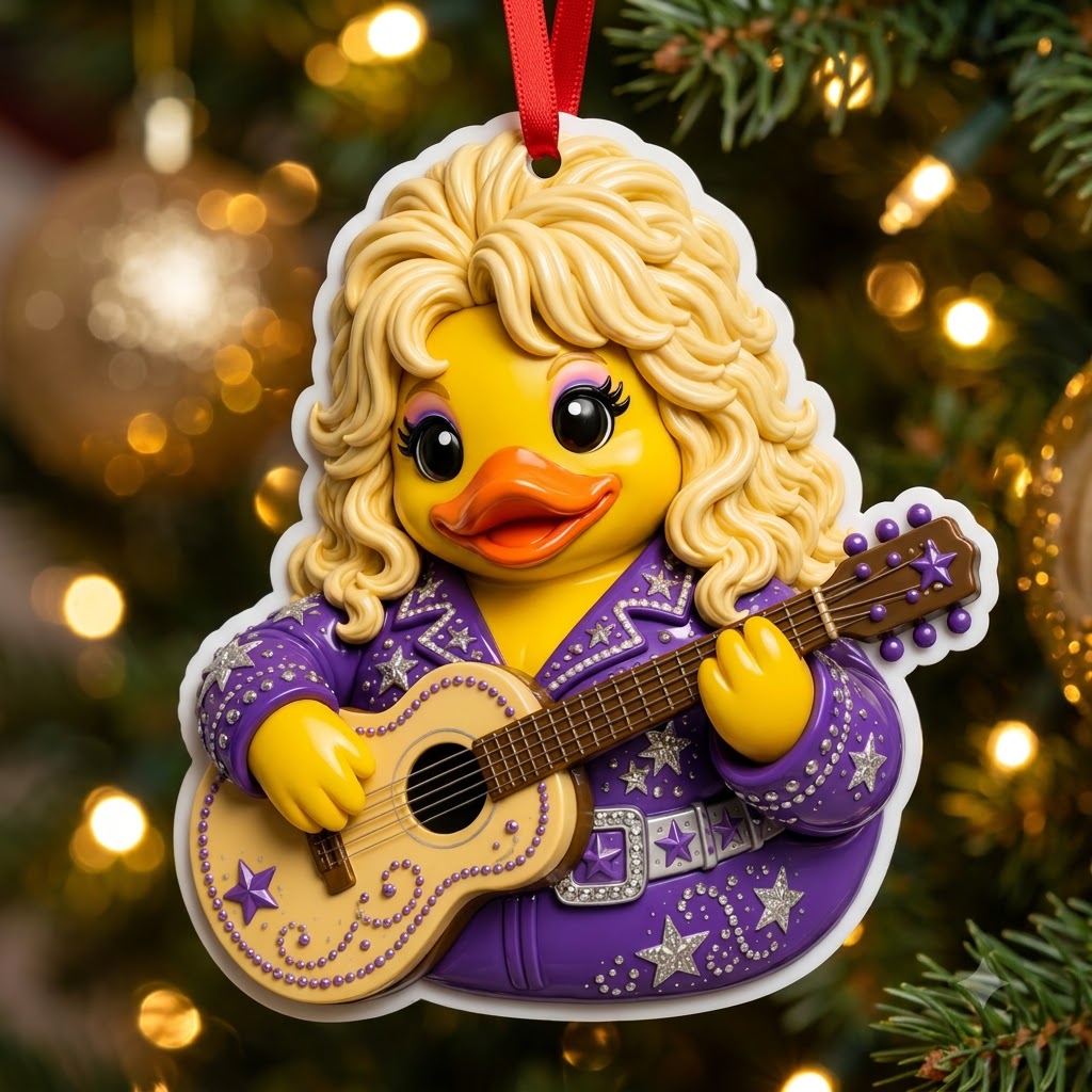 Duck Duck Dolly 3D Relief White Acrylic Ornament