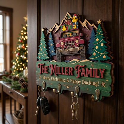 Merry Christmas & Happy Ducking Jeep Wood Key Holder