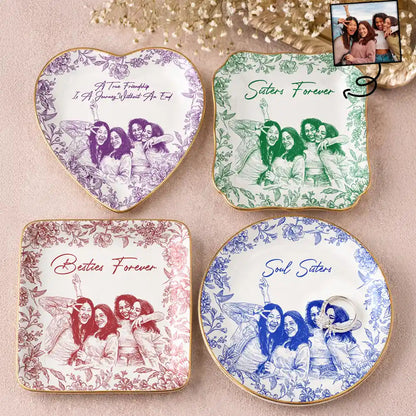 Custom Photo Pencil Sketch Loving Couple Family Pet - Personalized Ring Dish