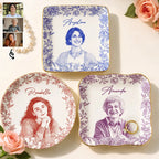 Custom Photo Pencil Sketch Loving Couple Family Pet - Personalized Ring Dish