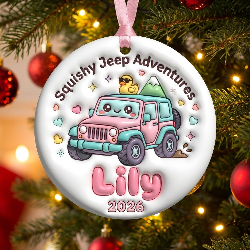Squishy Jeep Adventures 3D Relief Ceramic Ornament